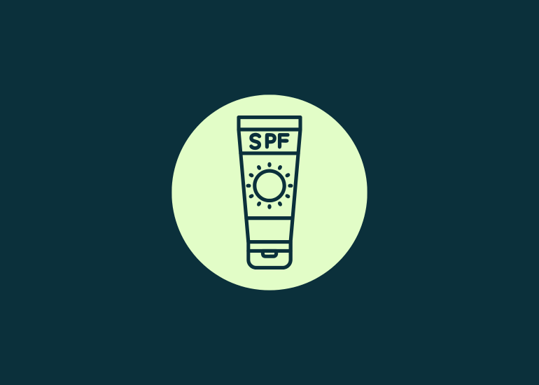 Health product sunscreen bottle in green circle