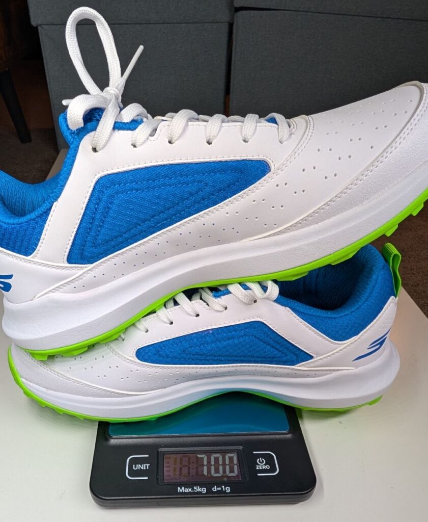 Skechers Turf Cricket Shoe on scale weight 700 grams