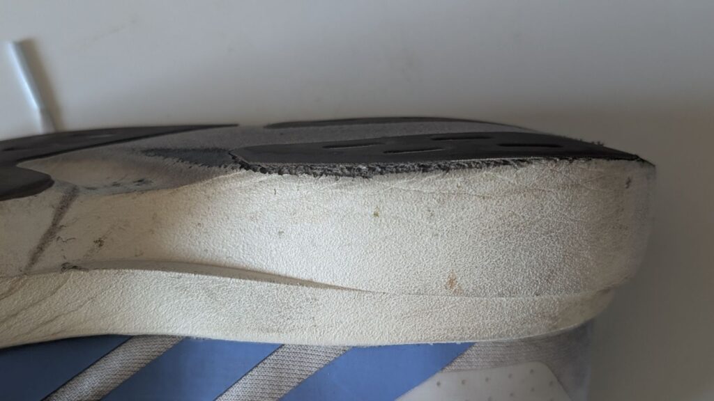 Contiental tire outsole peeling off from Lightstrike pro foam midsole on Adidas Adizero EVO sl running shoes