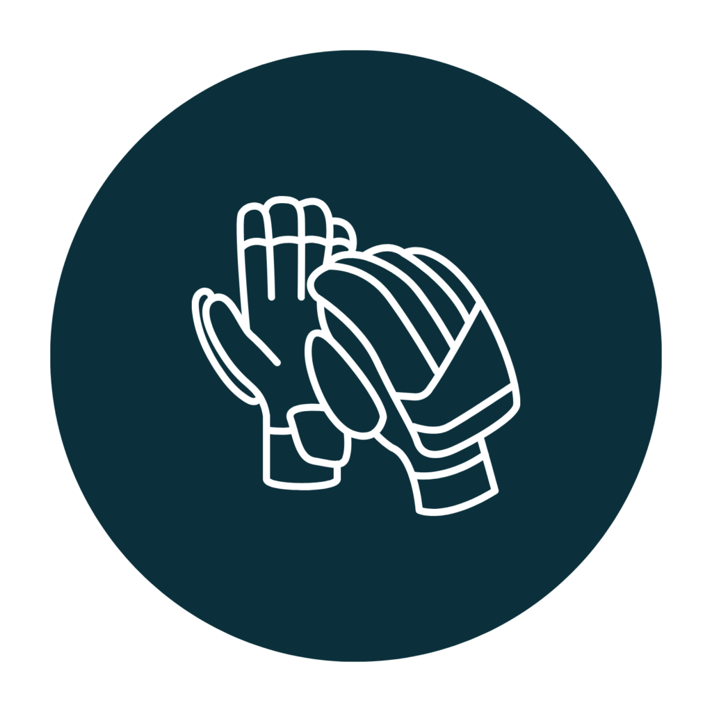Blue circle with cricket gloves icon