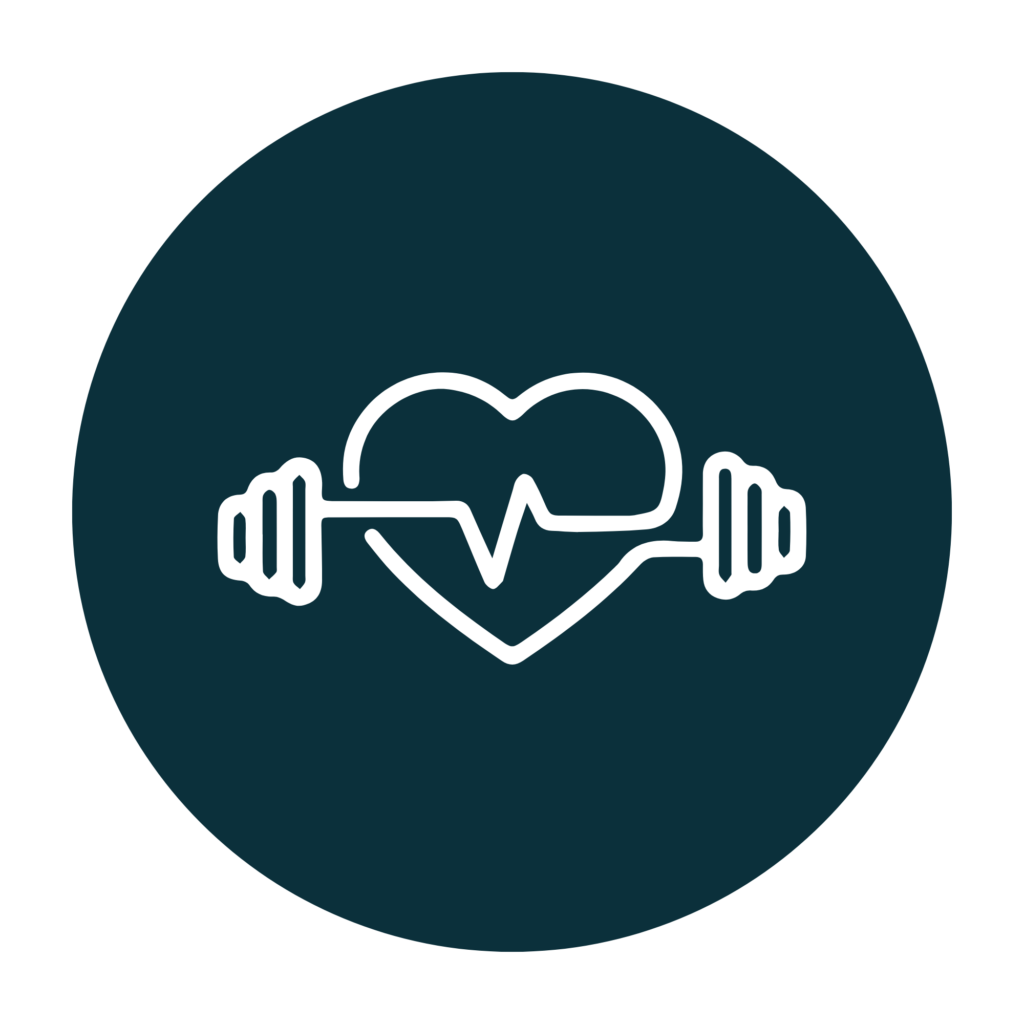 Heart and barbell logo in blue circle representing Our Three Cents fitness gear reviews