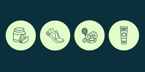 Vitamins running shoes sports equipment sunscreen icons health wellness products