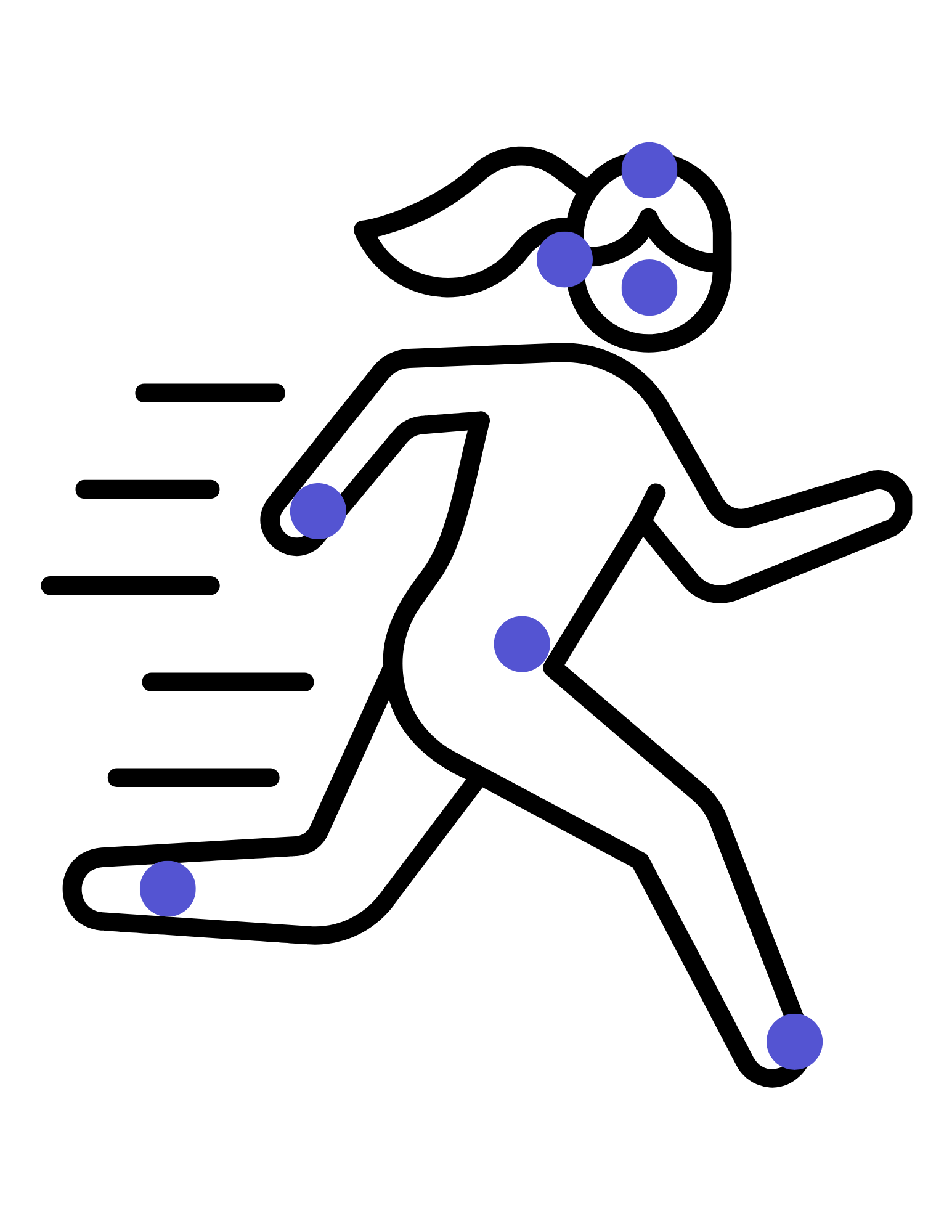 Icon of runner with blue dots as clickable hot spots for running gear reviews