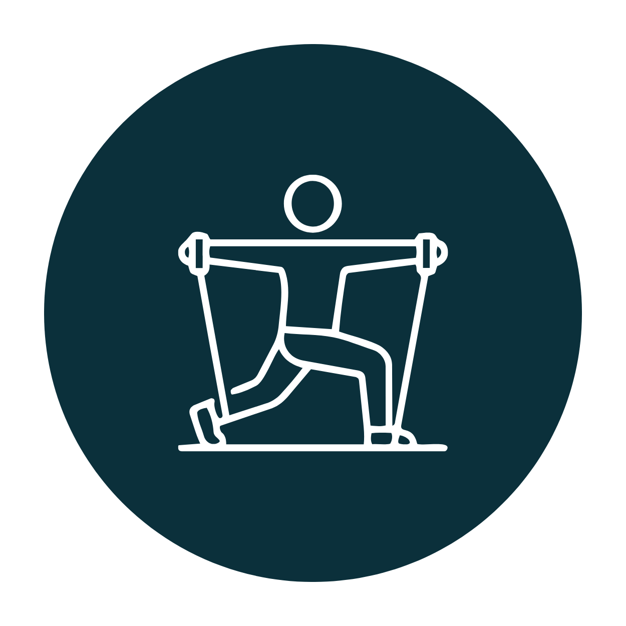 Blue circle with person using resistance bands icon for home gym product reviews