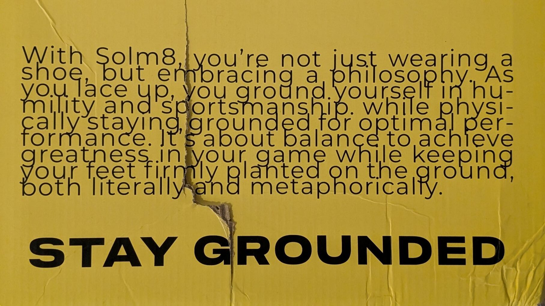 SOLM8 s1 Cricket Shoes Box with stay grounded text