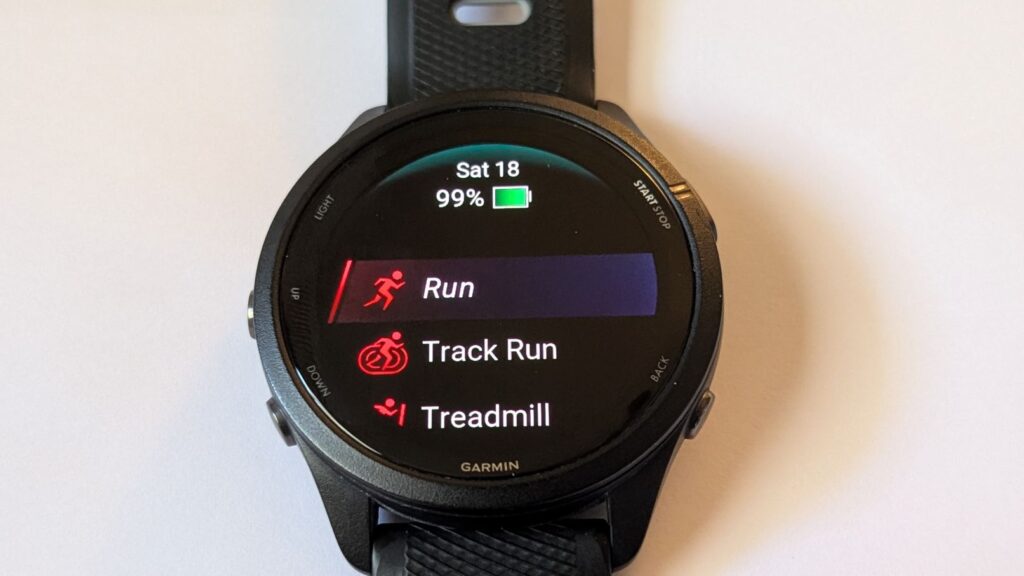 Garmin Forerunner 265 running watch activity screen