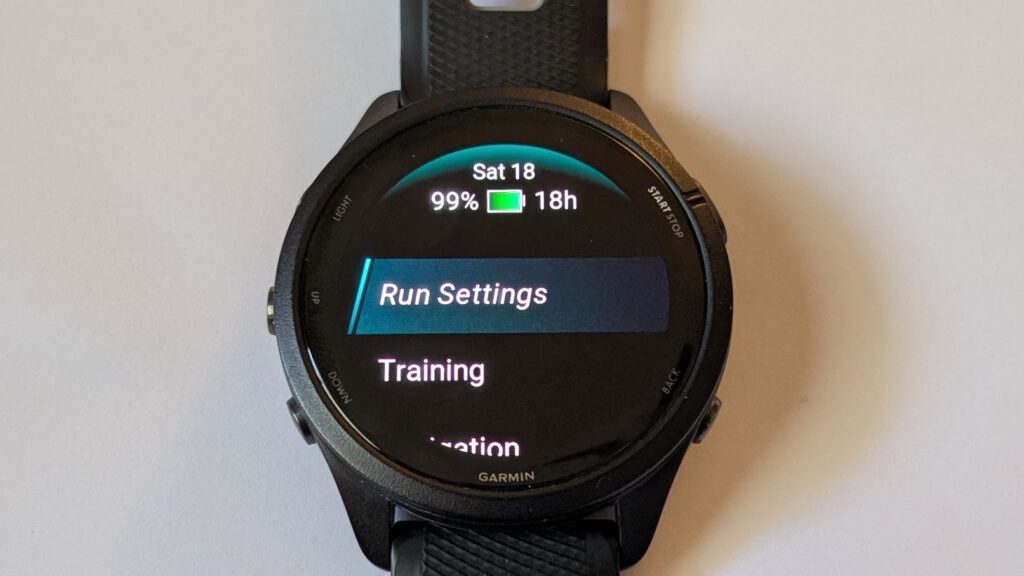 Garmin Forerunner 265 running watch run activity settings