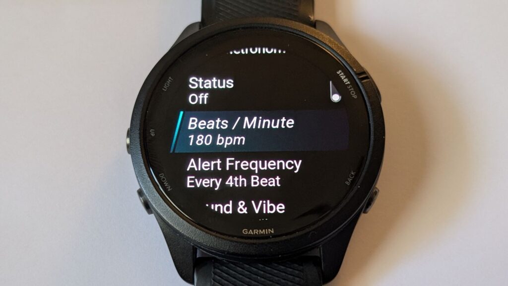 Garmin Forerunner 265 running watch metronome BPM