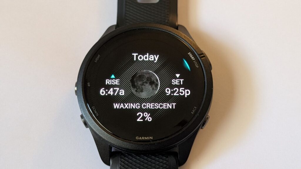 Garmin Forerunner 265 running watch moon phase feature