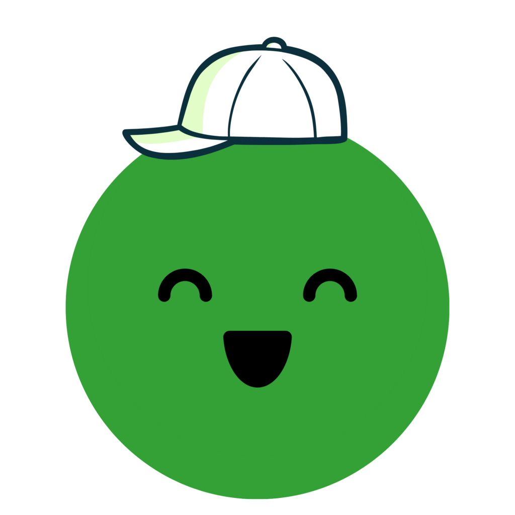 Green emoji happy face with a white hat on top of head for positive review of Nike Dri-FIT Club Unstructured Featherlight Cap