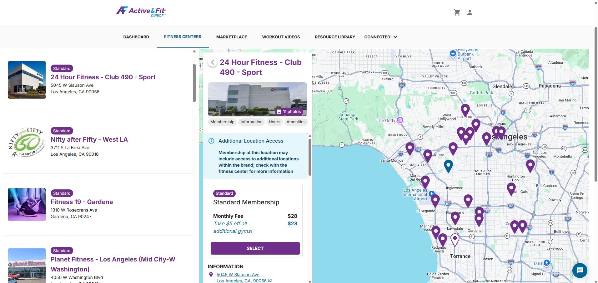 Screenshot showing additional gym cost of $23 through Active and Fit Direct membership in 2026