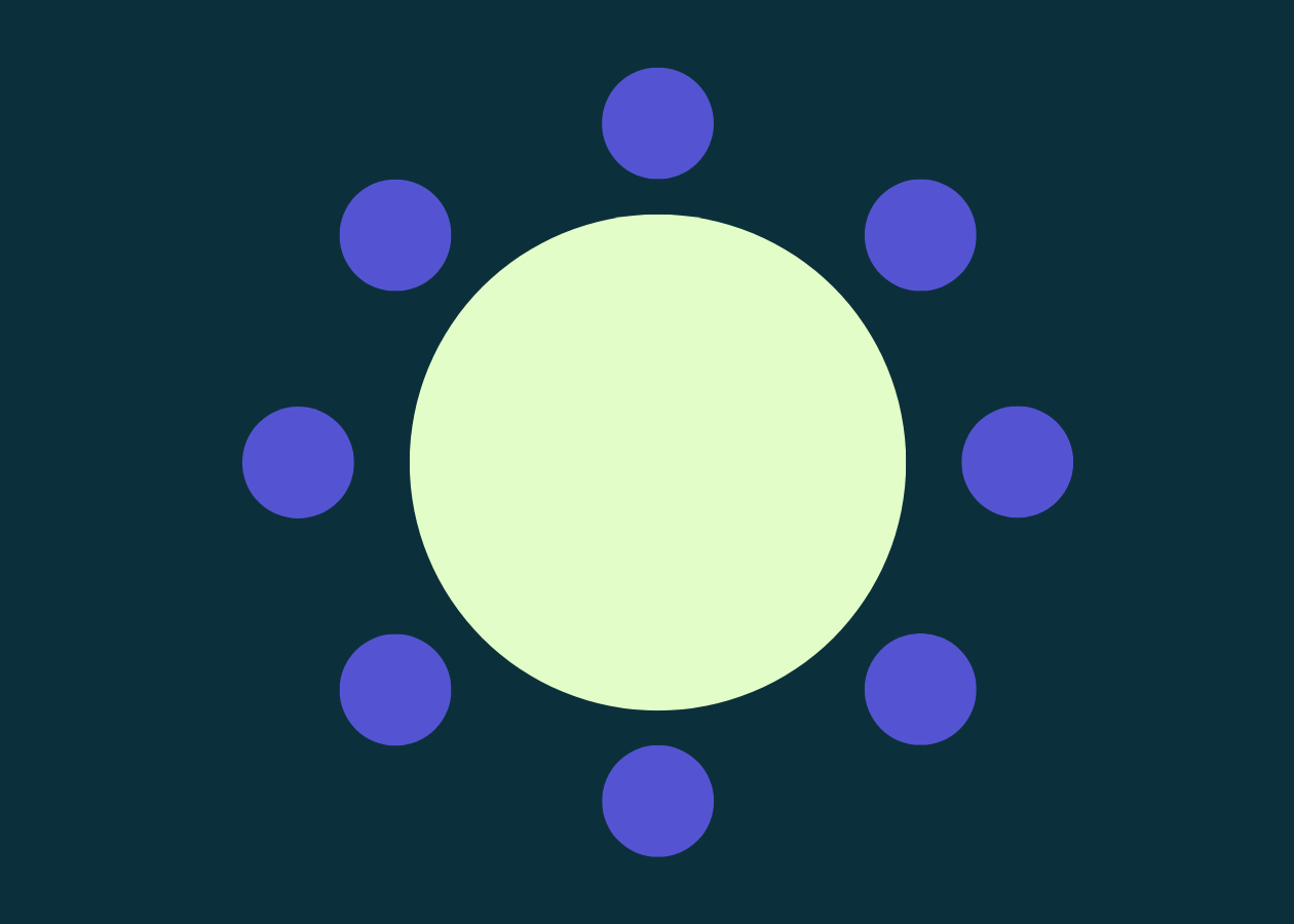 Green circle surrounded by blue dots to represent Round Table Recipes for Healthy Living