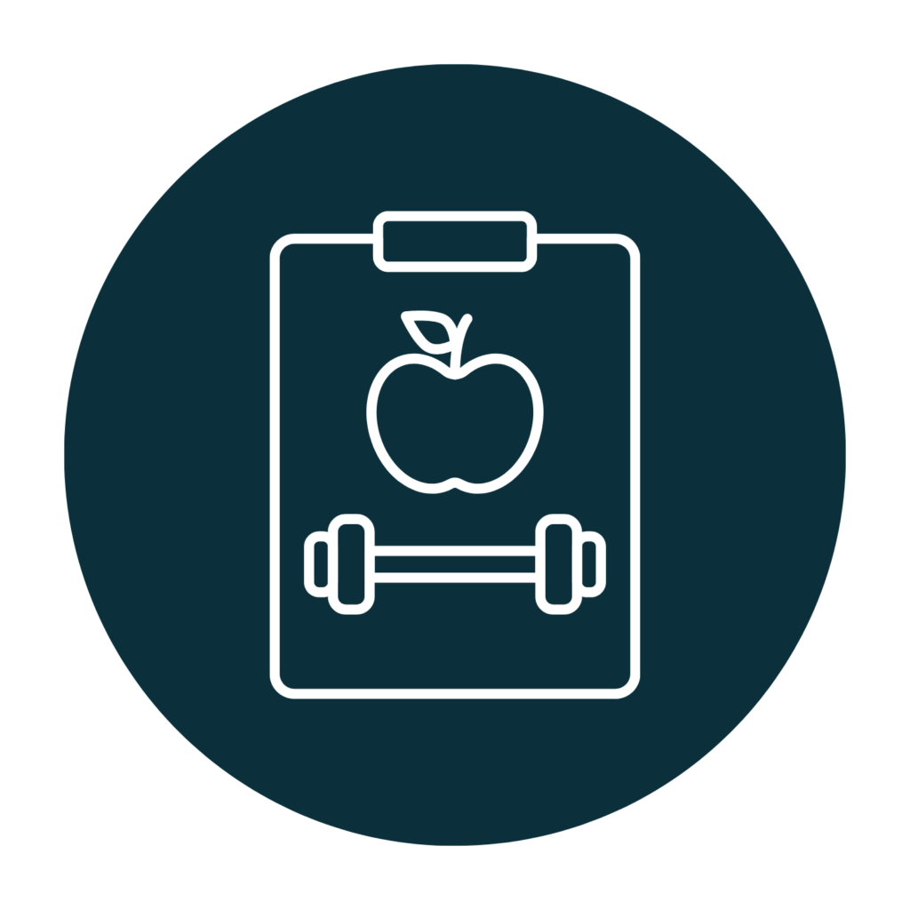 Apple and weights icon for wellness programs reviews