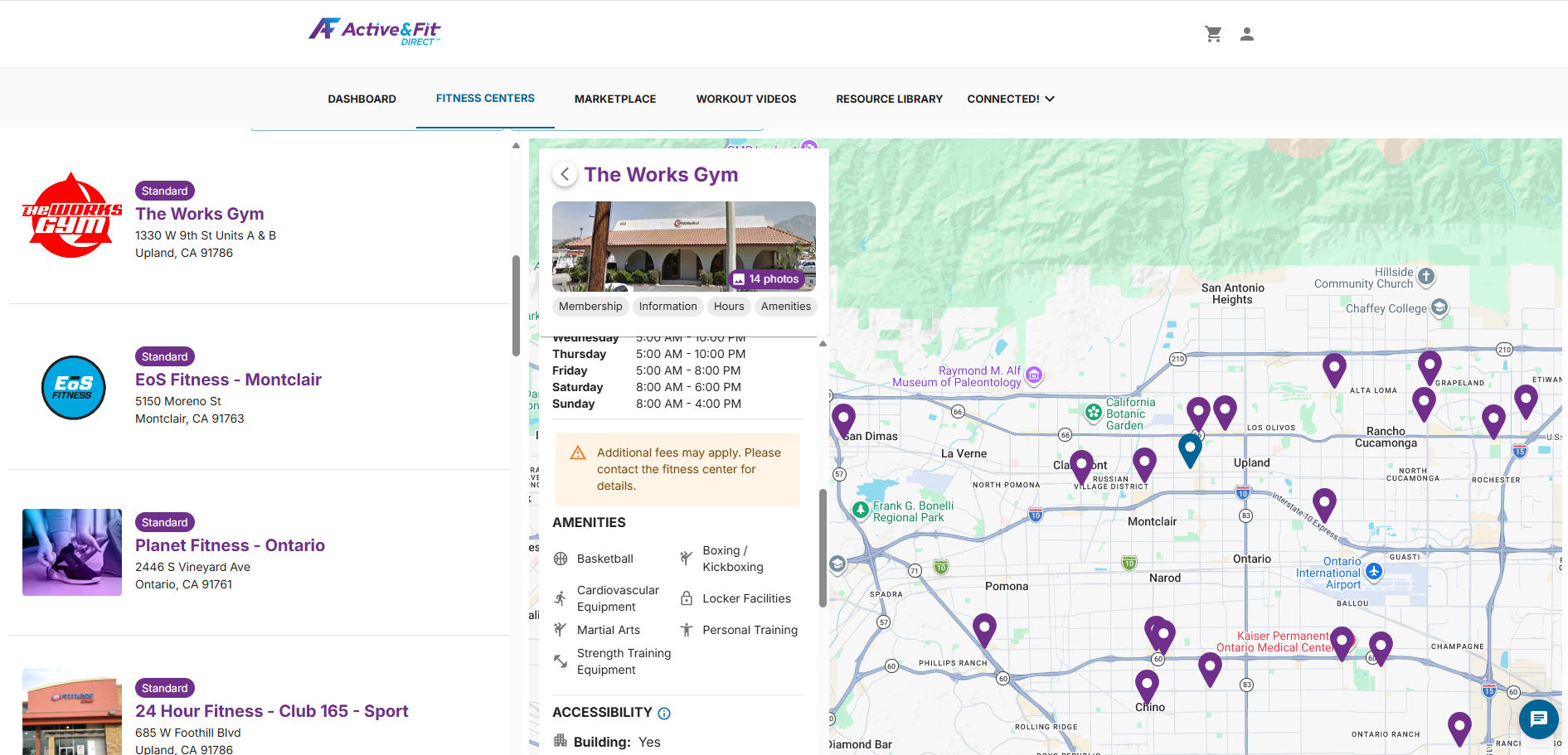 Screenshot showing The Works Gym Discount through Active and Fit Direct standard gym map
