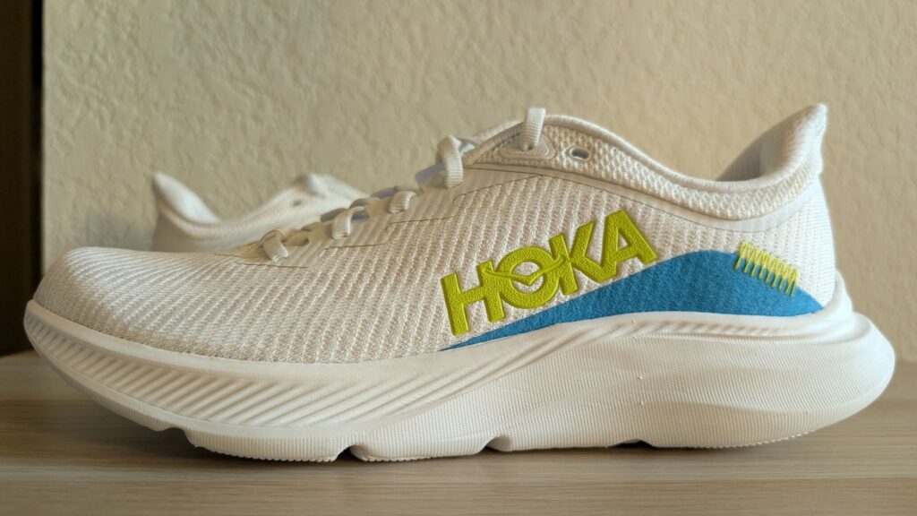 Side view of Hoka Solimar in blanc de blanc/diva blue