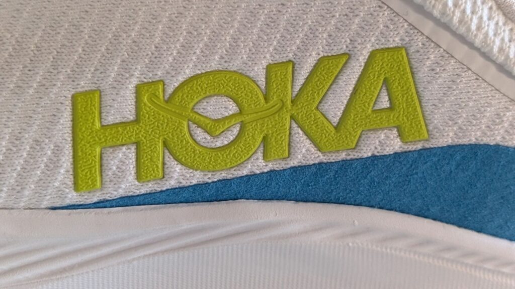 Close up of textured logo on original Hoka Solimar