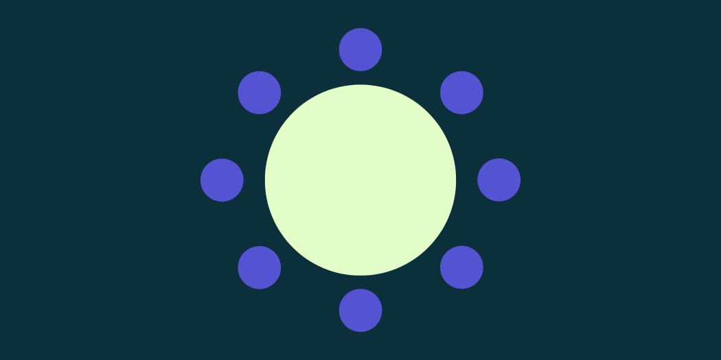Green circle surrounded by blue dots to represent Round Table Recipes for Healthy Living