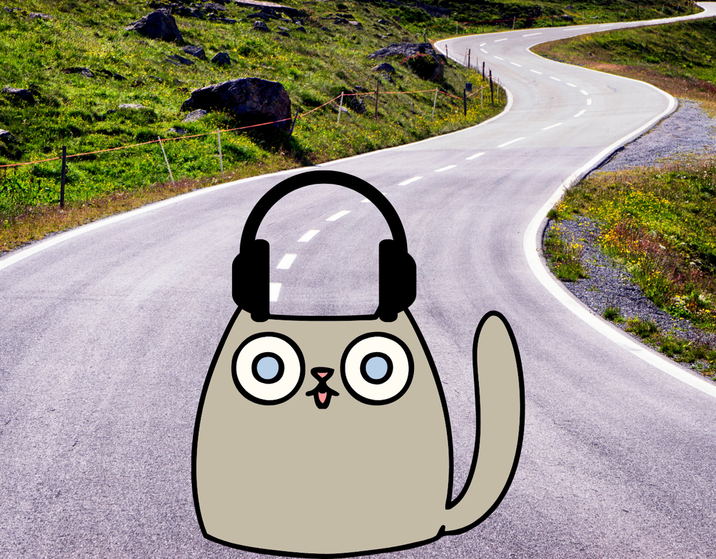 Alert cat cartoon in road with other cats to show road running safety tip of getting witnesses