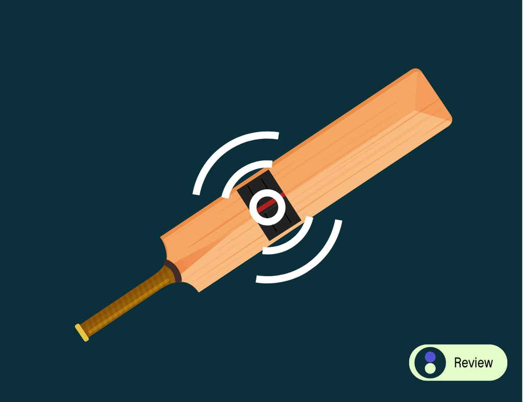 Graphic of cricket bat with str8bat sensor cricket batting tool attached