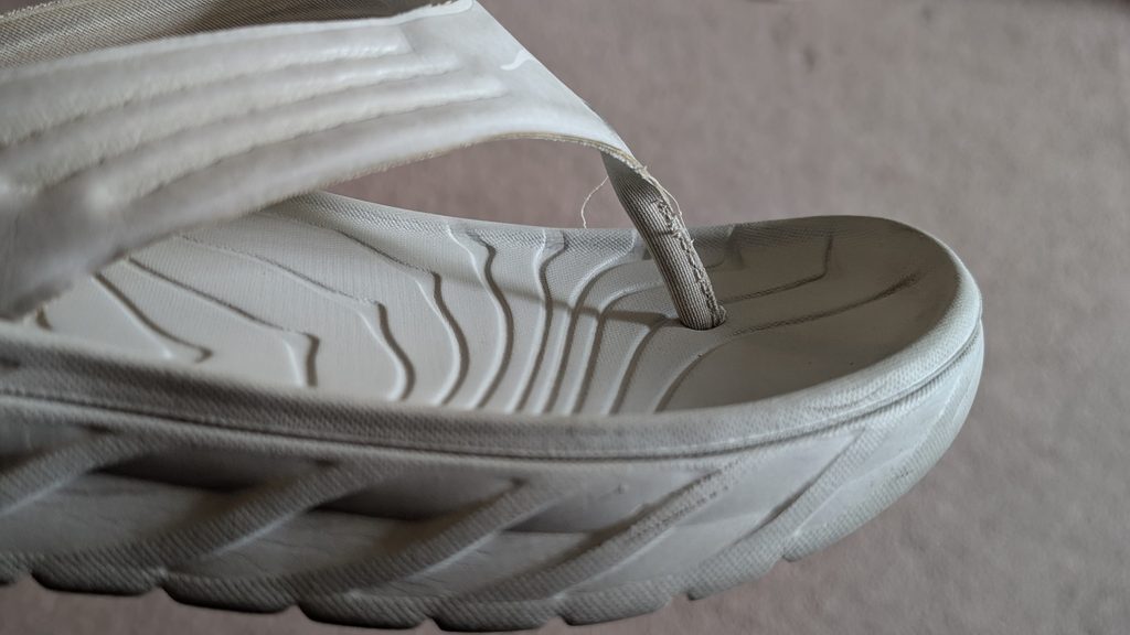Hoka Ora Recovery Flip Flops updated toe strap review close-up 