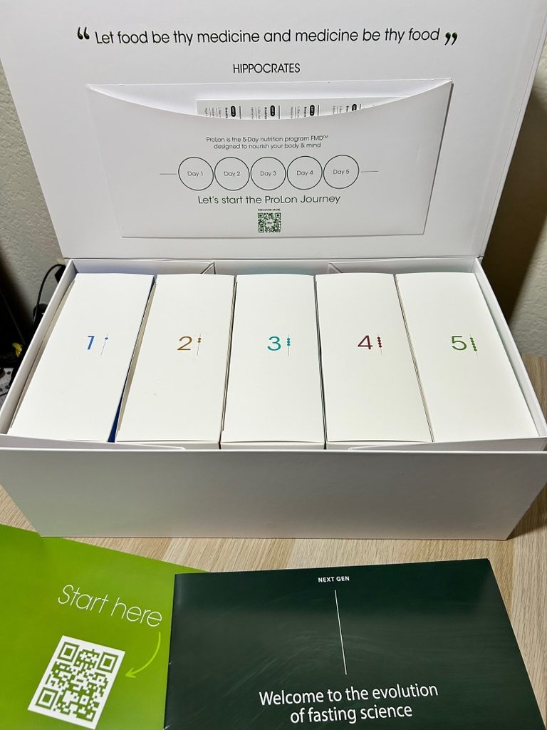 Next-Gen Prolon FMD Kit open to show 5 days of fasting diet boxes
